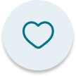 Blue heart icon in a circular button design.